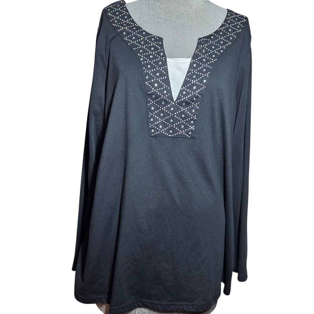 Black Rhinestone Embellished Tee Size XL